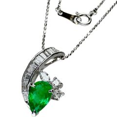 エメラルド 0.61ct ダイヤモンド 計0.36ct ネックレス K18WGホワイトゴールド 18金  3.0g 40cm レディース 【中古】【真子質店】【NN】