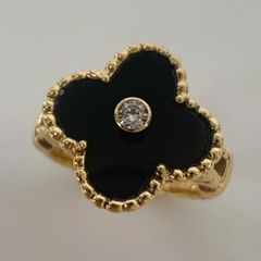【中古】Van Cleef & Arpels ヴァンクリーフ＆アーペル リング 指輪 750　ヴィンテージアルハンブラ イエローゴールド K18YG ダイヤモンド オニキス 1Pダイヤ