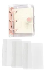 YINKE システム手帳 3穴バインダー 可愛い 防水 ミニ ポケットサイズ PVCクリア素材 スケジュール帳 メモ帳 オフィス用品 ハンドブック ポケットサイズ メモ帳 ミニシステム手帳 格子ノート80枚付 (ピンク)