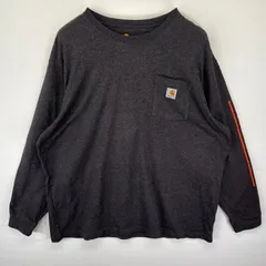 古着 カーハート Carhartt 長袖Tシャツ ロンT ワンポイントロゴ ポケット 大きいサイズ 袖ロゴプリント XXL  グレー メンズ