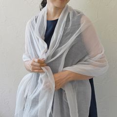 ストール｜【Sasha】手織りオーガニックコットンフワリストール（ライトグレー）