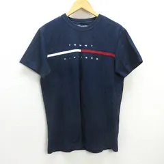 G■トミーヒルフィガー/TOMMYHILFIGER ロゴ刺繍Tシャツ/コットン【L】紺/men's/97【中古】■