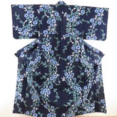 浴衣 女性用ゆかた コーマ地 紺色 菊柄 木綿 夏物 レディース 仕立て上がり 身丈159cm