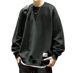 無地 スウェット パーカー 重ね着風 大きいサイズ 丸襟 裏起毛 tシャツ プルオーバー トップス カジュアル 長袖 おしゃれ メンズ 秋 冬服 トレーナー 厚手 [SIPERLARI] 防寒