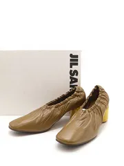 JIL SANDER ジルサンダー チャンキーヒールギャザーパンプス ブラウン×イエロー 37のサムネイル