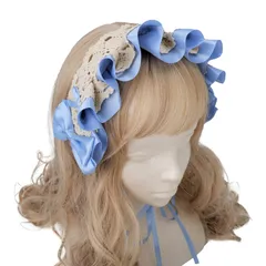 ヘッドドレス ヘアドレス ロリータ カチューシャ コスプレ 髪留め フリル レース リボン 水色 [水色]