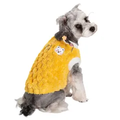 ☆ イエロー ☆ L ☆ ペット もこもこ ドッグウェア 防寒 ハーネス ペット ドッグウェア ハーネス 犬服 犬の服 防寒着 ハーネスウェア ベスト 部屋着 Dカン付き ふわふわ もこもこ フワフワ 防寒 防寒対策 犬用 犬 散歩 犬用品 暖かい
