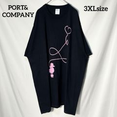 【PORT&COMPANY】プードル ハート 犬 アニマル　プリントロゴ　オーバーサイズ　半袖Tシャツ　クロ　ピンク　3XL US古着