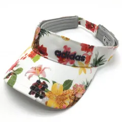 【超美品】アディダス サンバイザー 白×マルチカラー 花柄 立体ロゴ フリー(56-58cm)  ゴルフウェア adidas