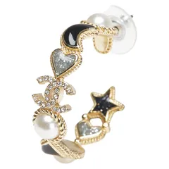 シャネル ココマーク ハート 星 スター 月 ムーン モチーフ フープ ピアス 片耳のみ ゴールド メッキ フェイクパール レディース CHANEL【1-0224607】