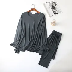 ☆ ブルーグレー ☆ Mサイズ ☆ ルームウェア ゆるテロ pmyr0712 ルームウェア レディース 長袖 2点セット セットアップ ゆったり とろみ パンツ ズボン プルオーバー 肌ざわり 柔らかい 着心地 薄手 薄め 無地 シンプル