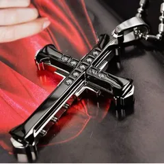 【N084】ネックレス　メンズ   ブラック　黒　ブルー　ゴールド　シルバー　おしゃれ　クロス　十字架　アクセサリー　ペンダント