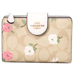 コーチ 財布 COACH コーティングキャンバス レザー シグネチャー 花柄 フローラル ミディアム コーナー ジップ ウォレット 二つ折り財布 ライトカーキチャークマルチ CR968