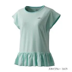 【新品】［レディース・ウィメンズ］prince（プリンス）吸汗速乾 半袖 テニス ウェア レディース・ウィメンズ ゲームシャツ 吸水速乾・UPF50+ シアサッカーストライプ 素材　スカイブルー　WS5063-117