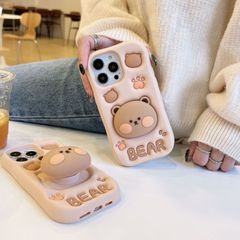Big Head Bear iPhone13 iPhone14 シリコン電話ケース Apple ステレオスタンド アンチドロップソフトケース