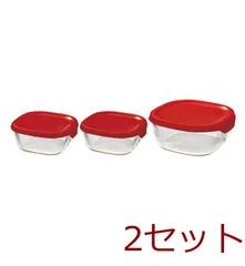 耐熱ガラス製　保存容器　3個レッド 2セット