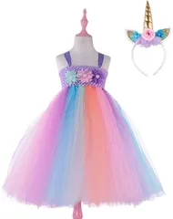 mon luxe ハロウィン 子供 ユニコーン 衣装 ドレス ワンピース コスプレ つの コスチューム 仮装 パーティー( 90)