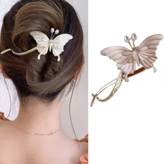 新品 HAPVITAL ヘアクリップ 大きめ しっかりとまる バンスクリップ へあくりっぷ 髪留め クリップ かみどめ クリップ オフィス 大人 女性 通勤 ヘアアクセサリー 人気 韓国 (白い蝶)