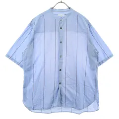 BEAUTY＆YOUTH ビューティーアンドユース ストライプ柄 半袖 バンドカラーシャツ XL ブルー ユナイテッドアローズ メンズ 古着