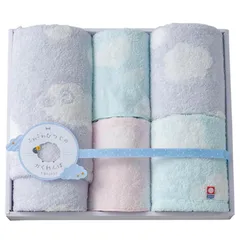 【新着商品】今治タオル ギフトセット ボックス入り ひつじ プレゼント 箱入り 出産祝い 日本製 贈答 (ふわもこひつじ, フェイスタオル1枚・ウォッシュタオル2枚・タオルハンカチ2枚)