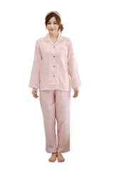 [Lifeiwel] パジャマレディース 綿100％二重ガーゼ クロスフラワー柄薄手長袖長パンツ上下セット春 夏 秋用ルームウェア部屋着肌に優しい 吸汗速乾通気前開きゆったり