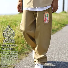 ACE FLAG チノパン 極太 バギーパンツ メンズ カーキ/黒 大きいサイズ エースフラッグ チノパンツ ゆったり ポケット ロングパンツ 聖母 マリア b系 ヒップホップ ファッション ストリート系 ブランド AF-LP-CH-003