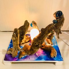 雁　HY02  LED照明　流木アート　インテリア　横型　流木らいと