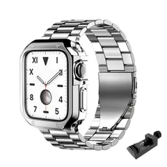 Apple Watch互換品 ステンレス バンド 保護ケース付き アップルウォッチ用 メタル 腕時計 ベルト SE2 SE Ultra 2 Ultra (シルバー, 38/40/41mm) [シルバー] [38/40/41mm]