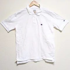 (^w^)b Champion チャンピオン 半袖 ポロシャツ 白 ロゴ 刺繍 綿100% ゴルフ 着回し 重ね着 シンプル AUTHENTIC AMERICAN ラフ SINCE 1919 USA 紳士 メンズ サイズL