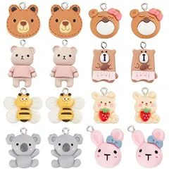 SUNNYCLUE 32個8種 動物 チャーム ウサギ ペンダント ミツバチ パーツ コアラ ピアス うさぎ イヤリング 熊 ネックレス クマ ブレスレット 兎 キーホルダー どうぶつ レジンパーツ マカロン ヴィンテージ レジン 可愛い アンチック マカロン
