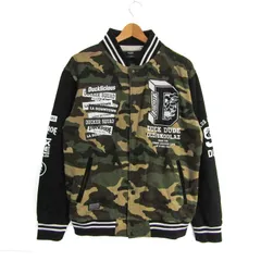 ビーワンソウル スタジャン スタジアムジャンパー ブルゾン アウター カモフラ柄 メンズ XLサイズ 黒×カーキ×茶 B ONE SOUL 【中古】