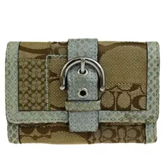 【中古】 コーチ COACH パッチワーク シグネチャー 三つ折り 財布 ブラウン ライトブルー キャンバス パイソン レザー 06HD915