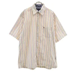 TOMMY HILFIGER トミーヒルフィガー ストライプ柄 半袖 コットンシャツ L ホワイト メンズ 古着