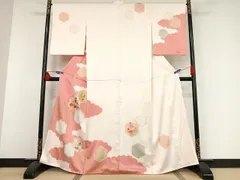 平和屋着物●創業460年・千總　訪問着　絞り　刺繍　亀甲花文　正絹　逸品　AAAW4097np 平和屋着物○創業460年・千總 訪問着 絞り 刺繍 亀甲花文 正絹 逸品