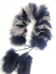 ふわふわ可愛い ブルーフォックス ファー マフラー ティペット 襟巻き ポンポン付き