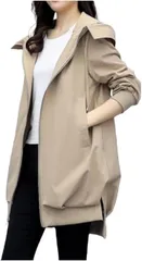 emu's mimi(エムズ ミミ) マウンテンパーカー レディース 春 カジュアル アウター 上着 羽織もの 長袖 コート ジャケット フード付き フード付きパーカー スタイリッシュ ファスナー ジップアップ シンプル 無地(ブラウン,  L)