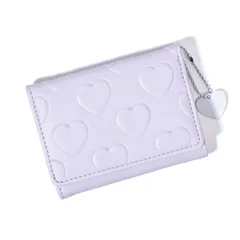 がま口 財布 女の子 子供用 小学生向け 二つ折り ハート デザイン コンパクト 軽量 レディース プレゼント 大容量 小銭入れ付き ガールズ (ハート, ラベンダー) [ラベンダー] [ハート]
