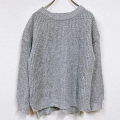 【美品】レプシィムLEPSIM アダストリア モヘヤ、アルパカ混 高級ウール ライトグレー 無地 秋冬 レディース M 防寒 プルオーバー ミドル丈 長袖 トップス ゆったり スリット入り ニット セーター  KH-Lｰ241064