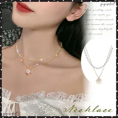 2連 チョーカーネックレス レディース ショート チェーンネックレス一点投入するだけで女性らしさをグンとアップする2連フェイクパールチョーカーネックレスアジャスターがついているので長さの調節も可能