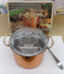 CRYSTAL COPPERWARE　純銅製　シチューポット17cm　レードル付　ガラス蓋付