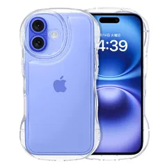 GUAGUA いphone 16Plus ケース クリア ウェーブ iPhone16Plus ソフト TPU 透明 ケース うねうね 人気 バンパー 耐衝撃 超軽量 薄型 ワイヤレス充電対応 ストラップホール付き アクスタが入る スマホケース iPhone 1