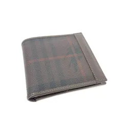 D1971 新品未使用！ 格安！ BURBERRY バーバリー チェック柄 二つ折り財布 メンズ PVC×レザー ダークブラウン