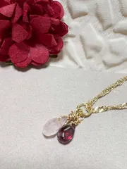 ローズクォーツAA++モザンビーク産ガーネット AAA ワイヤー巻きネックレスネックレス