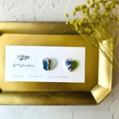 【再販】シー陶器 レア グリーン シーグラス ペリドット 金継ぎ ピアス イヤリング ノンホールピアス