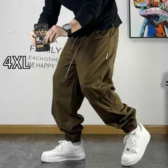 [4XL]メンズ 男性用 ファッション オシャレ シンプル 大人 かっこいい ストリート ヒップホップ HipHop アメリカンン カジュアル パンツ ルーズ レッグ ドローストリング ロゴ ワッフル 秋 スウェット パンツ プリーツ スウェット パンツ