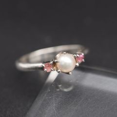 A184 4℃ ヨンドシー SILVER刻印 リング パール ピンクストーン デザイン シルバー 指輪 12号