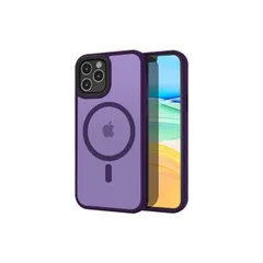 【耐衝撃・MagSafe対応】Eiffebill iPhone 11 Pro 用 ケース 半透明 米軍規格 耐衝撃 マグネット搭載 マット感 黄ばみなし ストラップホール付き マグセーフ対応 ワイアレス充電対応 紫色に光る 0
