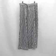 ◇ ⊇ ZARA ザラ チェック柄 バックウエストゴム ワイドパンツ サイズL ブラック系 レディース E  【1412260022842】