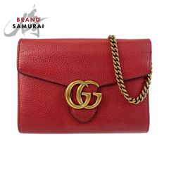 美品 GUCCI グッチ GGマーモント レッド ゴールド金具 レザー 401232 斜め掛け ショルダーバッグ チェーンウォレット レディース  408666【中古】 - メルカリ