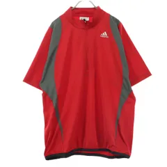 美品 adidas アディダス ツートンカラー プリント ゴルフ 半袖 ハーフジップ ポロシャツ L レッド系 メンズ 古着